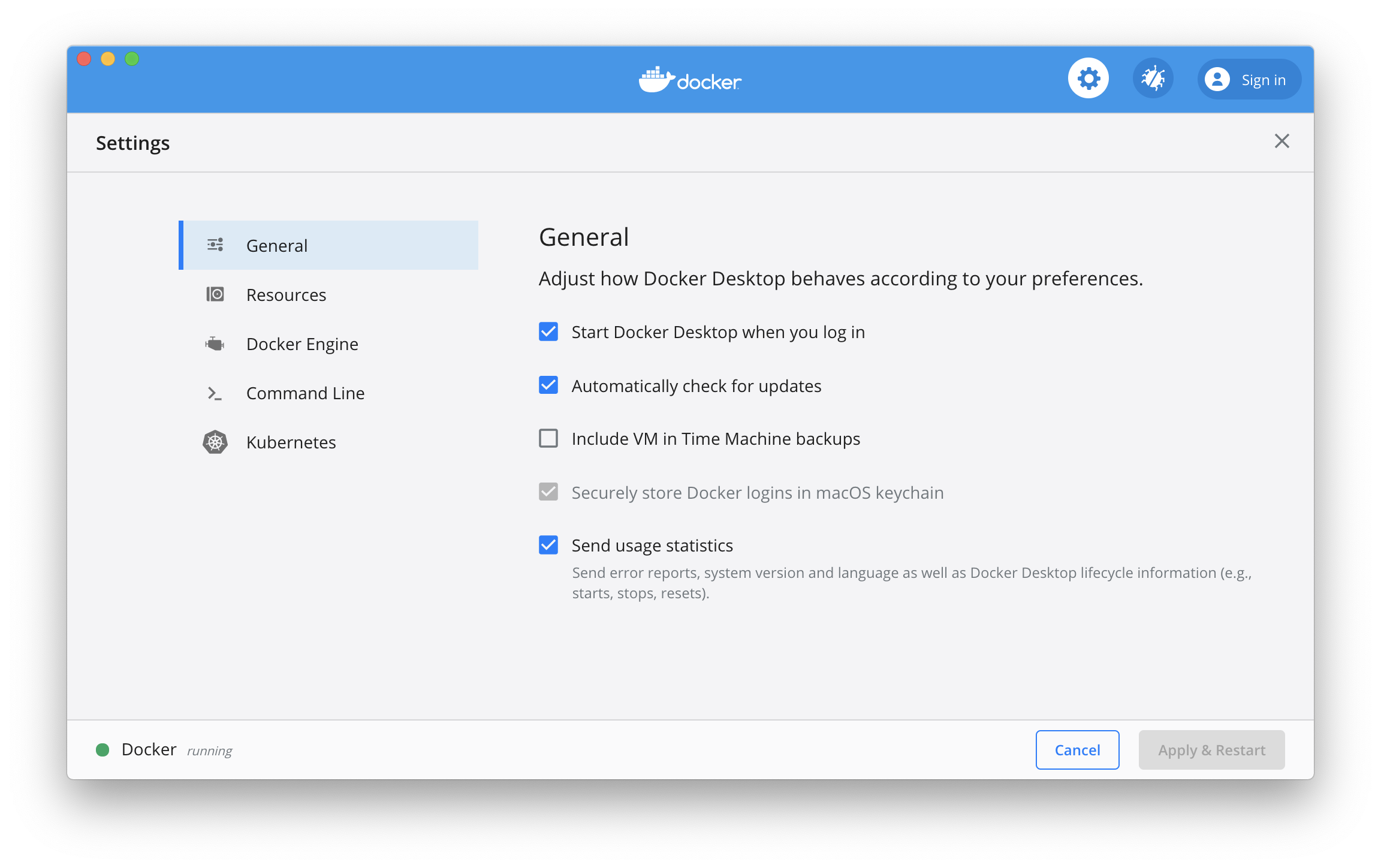 Docker MacOS/X Preference