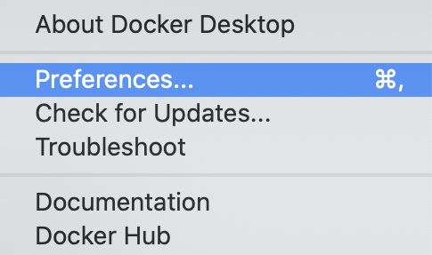 Docker in menu bar preferences