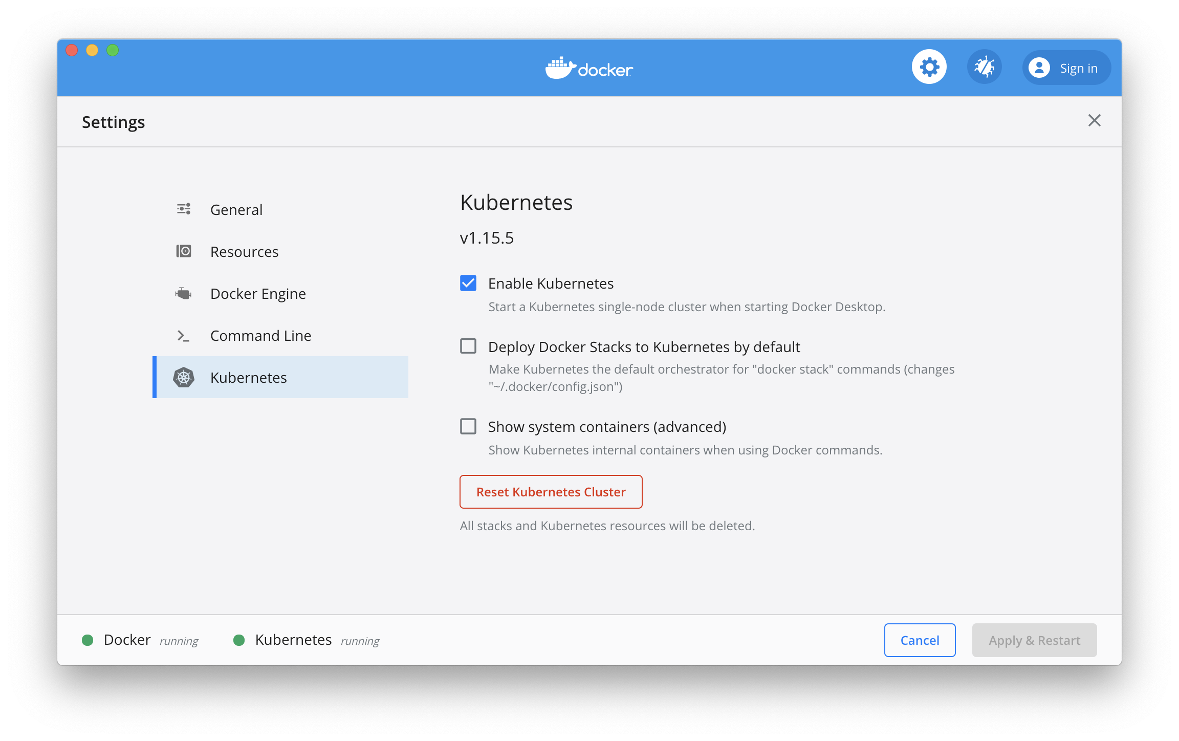 Kubernetes Docker MacOS/X Enable