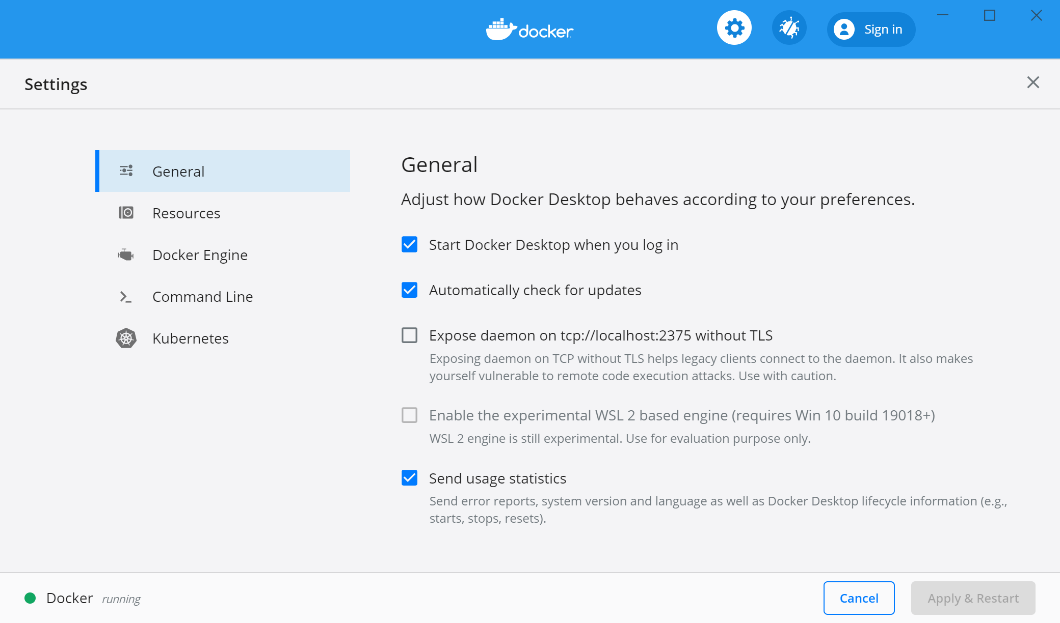 Docker Windows 10 General
