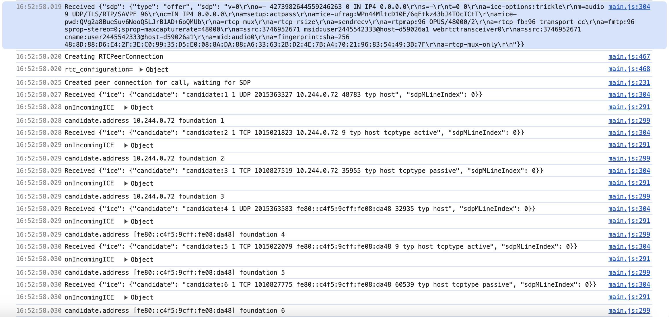 webrtc sound console