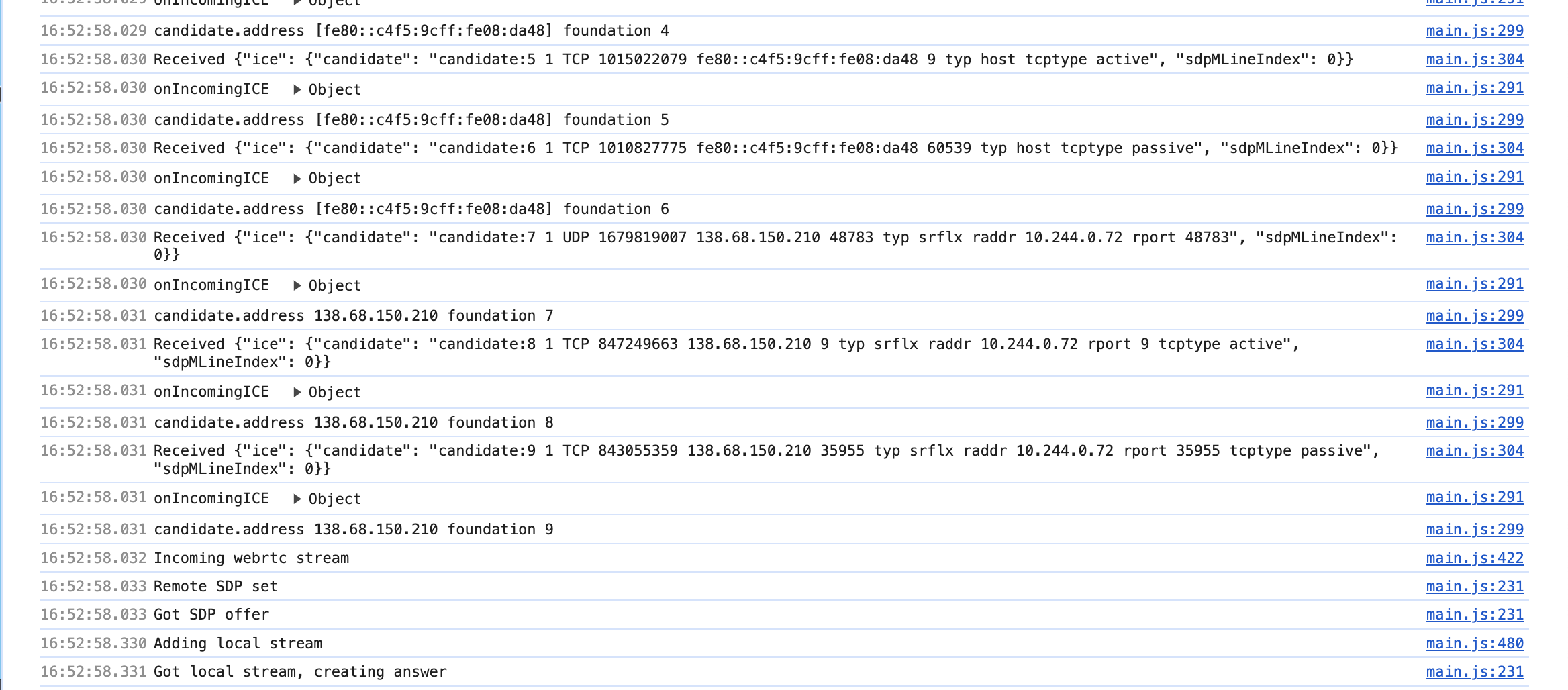 webrtc sound console