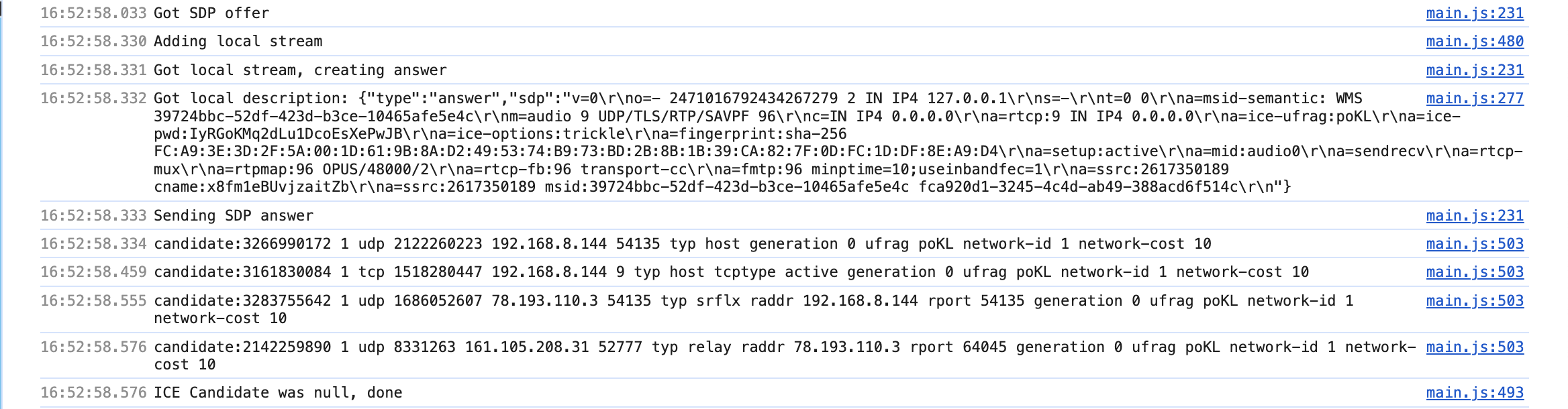 webrtc sound console