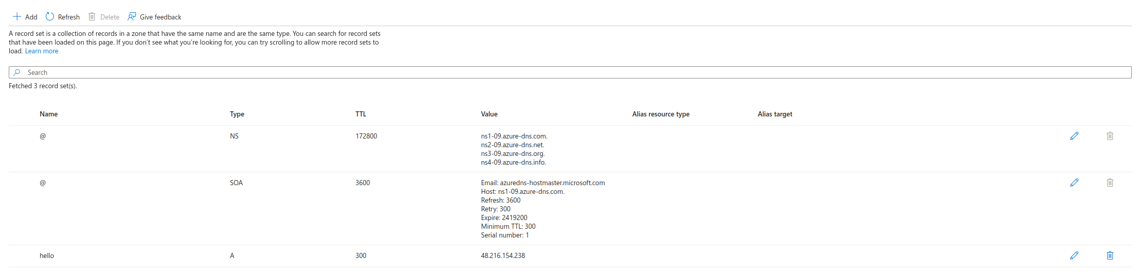 azure console domain overview