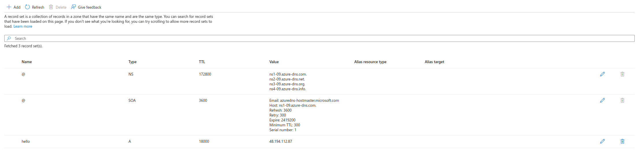 azure console domain overview