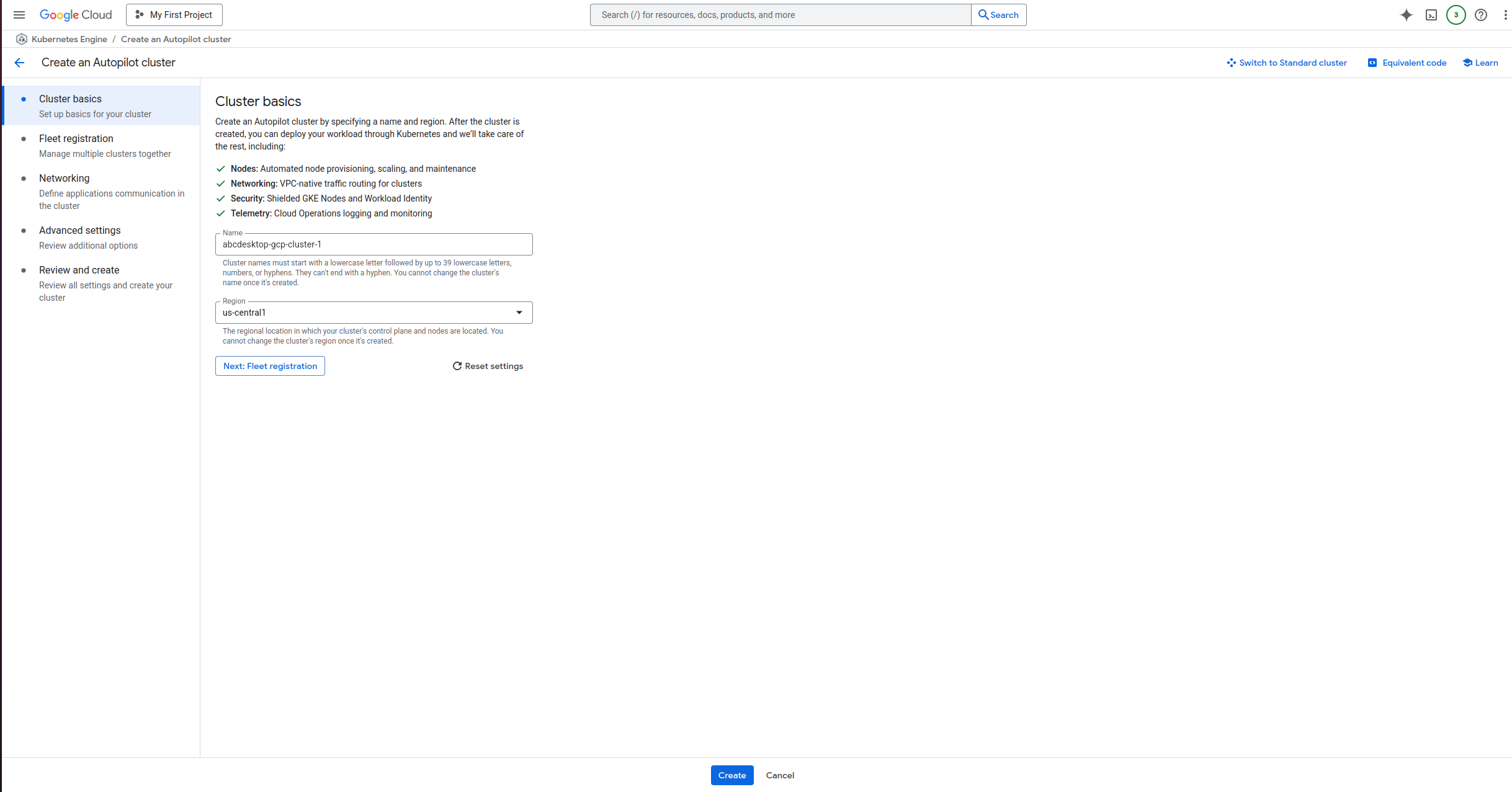 cluster setup step 1