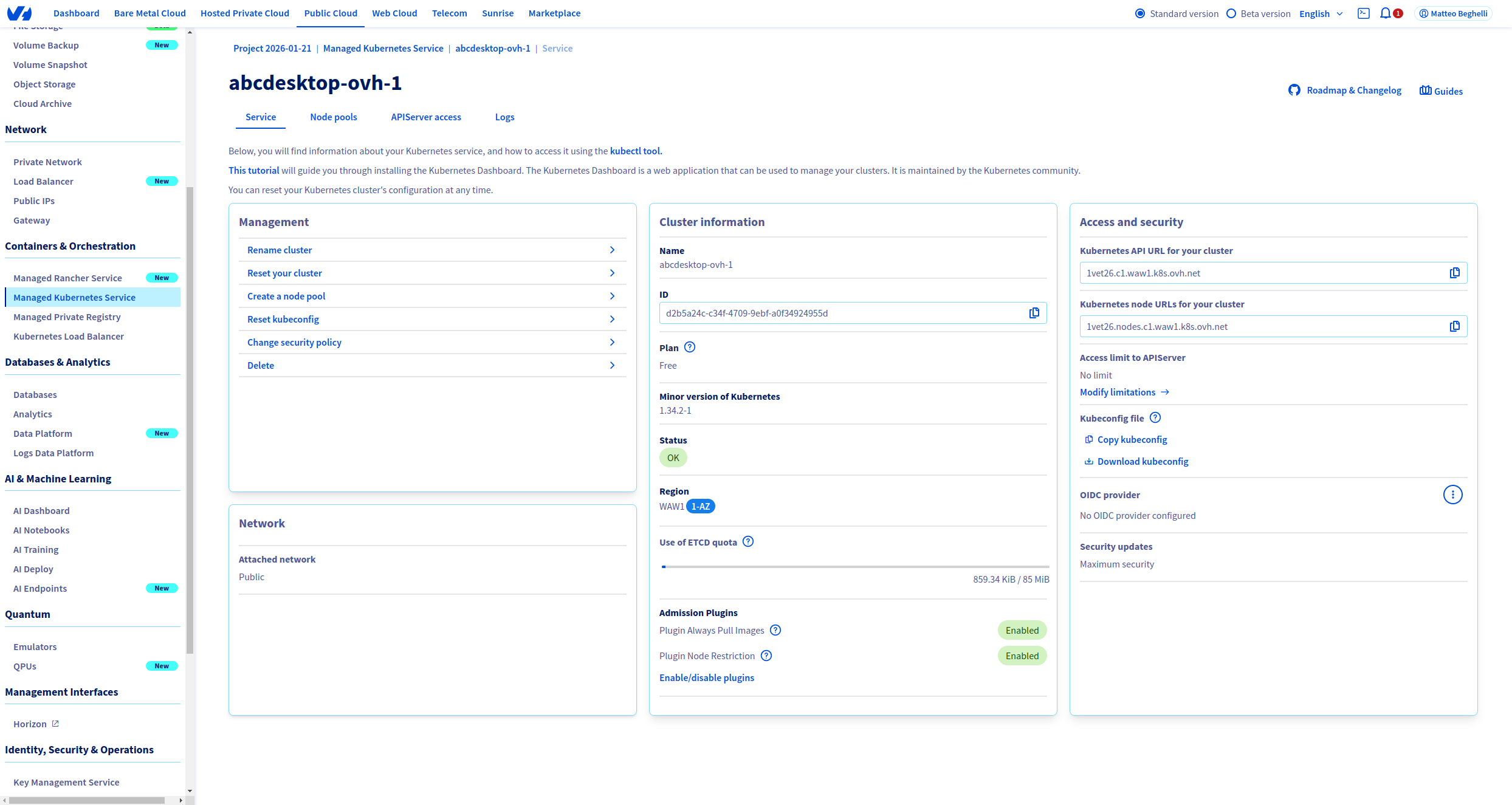 ovh console overview