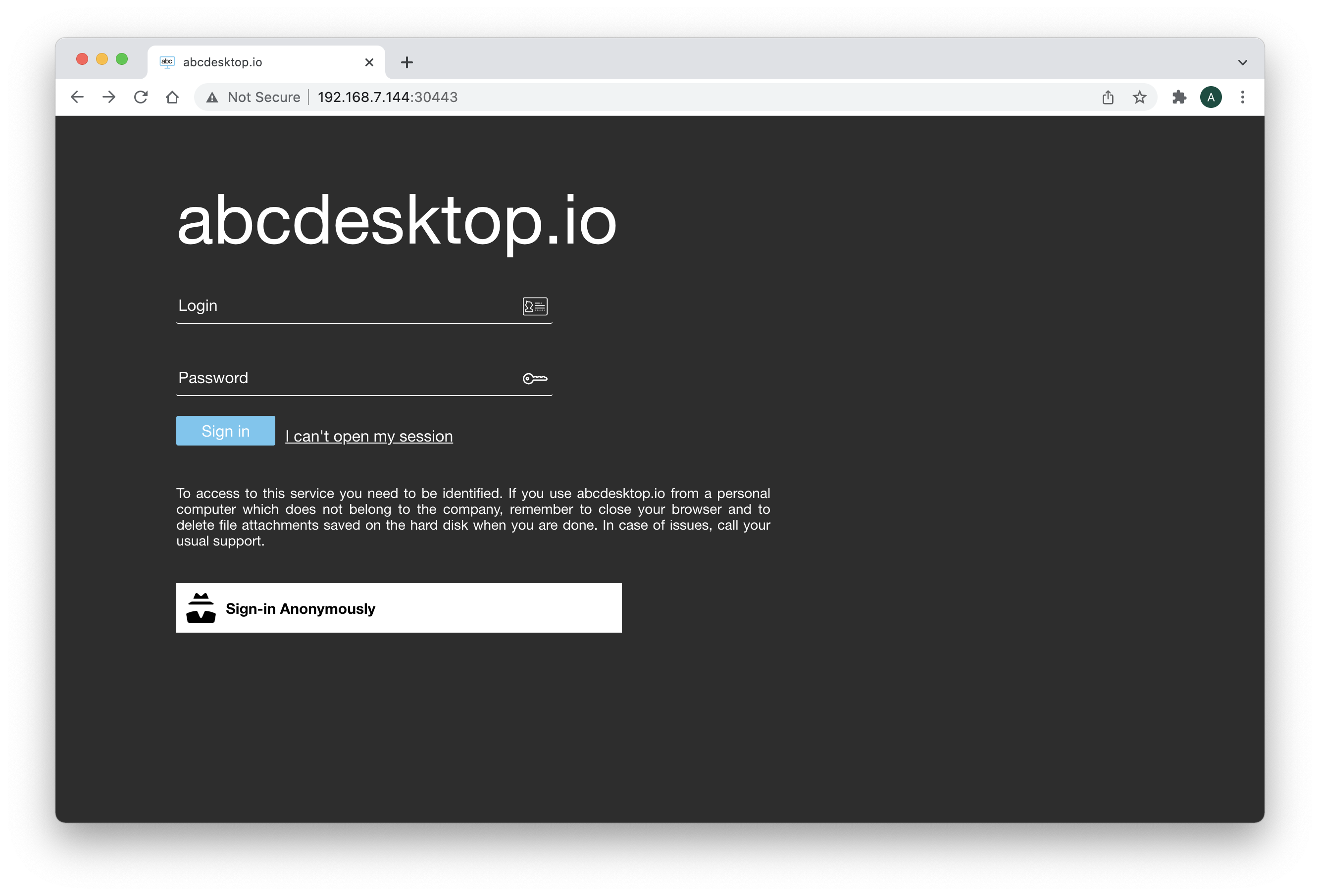 abcdesktop login bastion