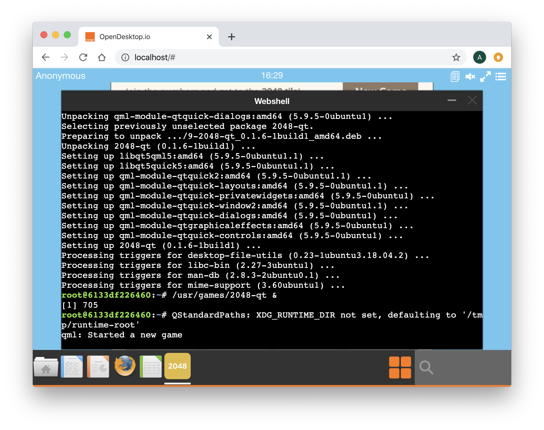 abcdesktop.io terminal web shell apt-get update done