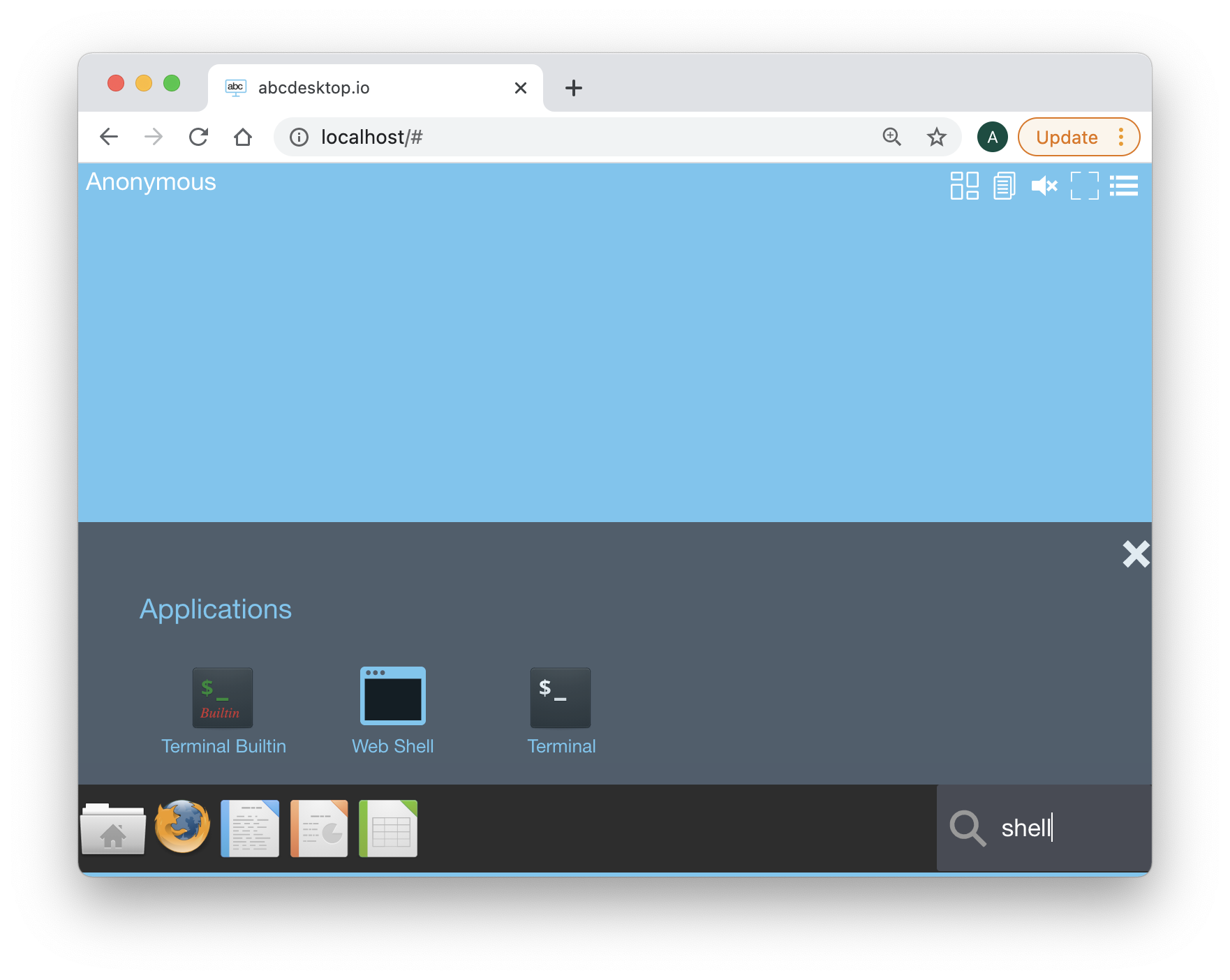 abcdesktop.io look for terminal web shell icon