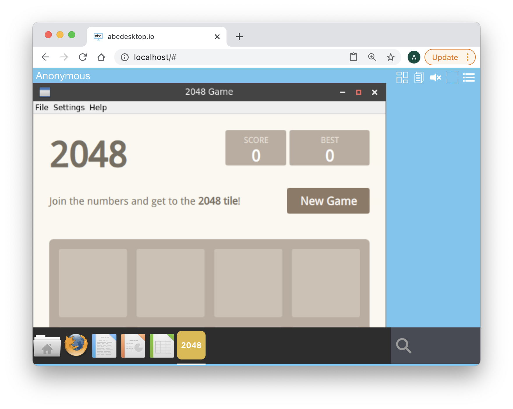 abcdesktop.io 2048 is running